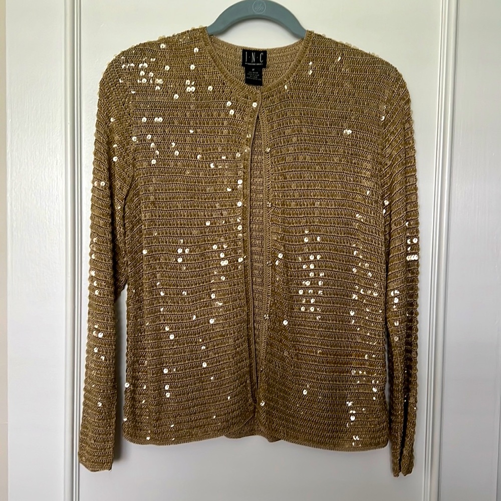 INC Champagne Cardigan with Sequin Accents Medium